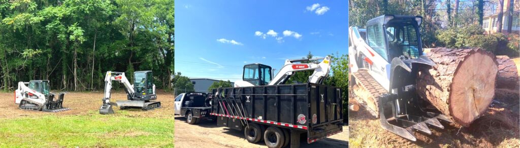 Pictures of a track loader, mini-excavator, and dump trailer Roger recently acquired for his business.