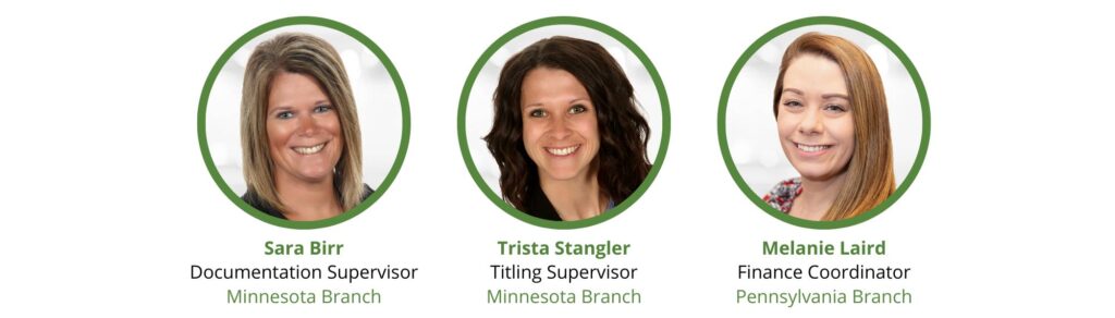 Sara Birr, Trista Stangler, and Melanie Laird, who are OCS employees and recently promoted.